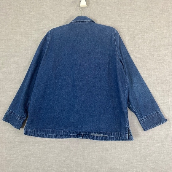 Alia Jean Jacket Womens 2X Blue Cotton Embroidered Flowers Pockets Metal Buttons - Picture 3 of 10